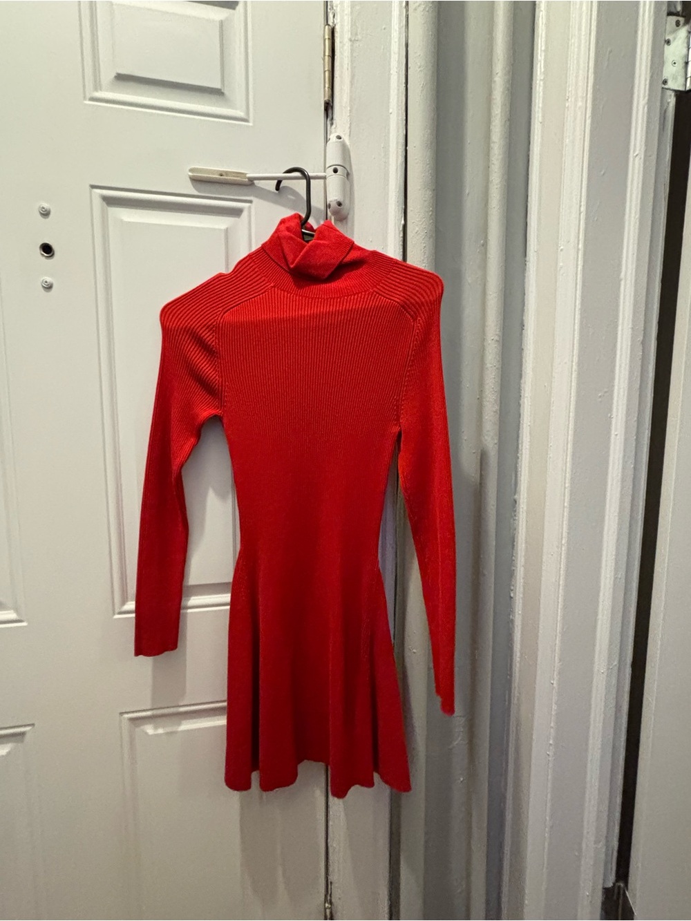 Zara Women’s Bright Red Ribbed Turtleneck Skater Dress